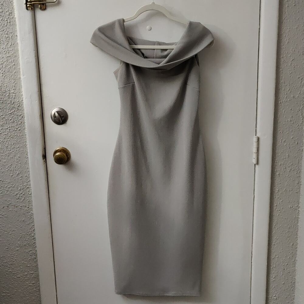 BooHoo Gray Off Shoulder Cut Out Sheath Dress 10 Hourglass Coquette Girl Bodycon